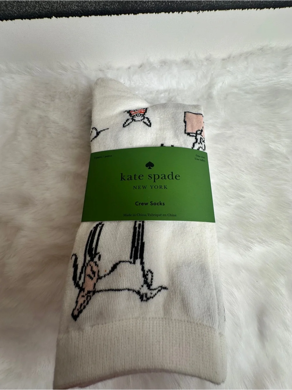 kate spade White Crew Socks with Red Lip and Navy Floral Motifs